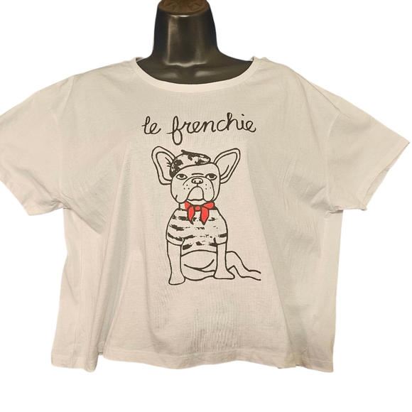 NWT French Connection Le Frenchie Crop Graphic Tee Medium - Picture 2 of 7
